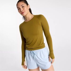 CALIA Women's Seamless Long Sleeve Tee Tech Olive Bronze Spacedye Green NWT